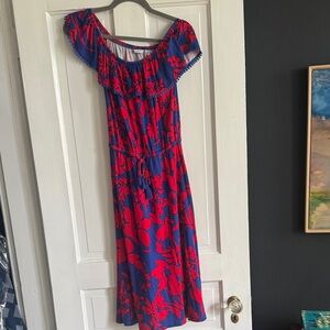 Isaac Mizrahi Red and Blue Floral Midi Dress